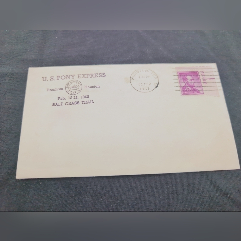 3 - 1962 U.S. Pony Express Salt Grass Trail Brenham To Houston FDC Envelopes - Picture 4 of 5